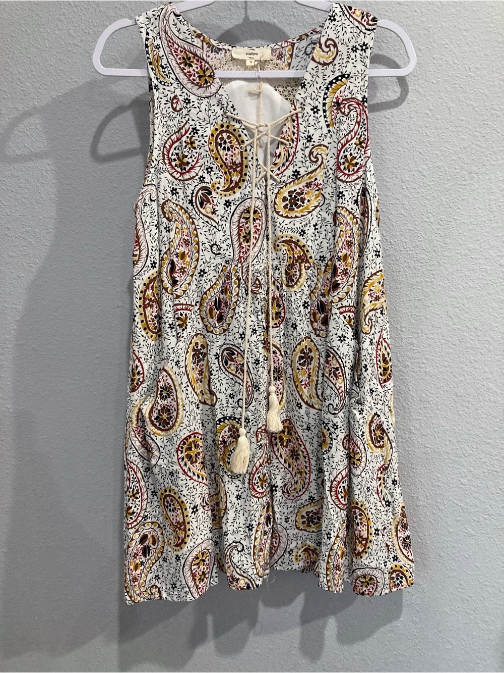 Entro Paisley Western Sleeveless Long Top Boho Country